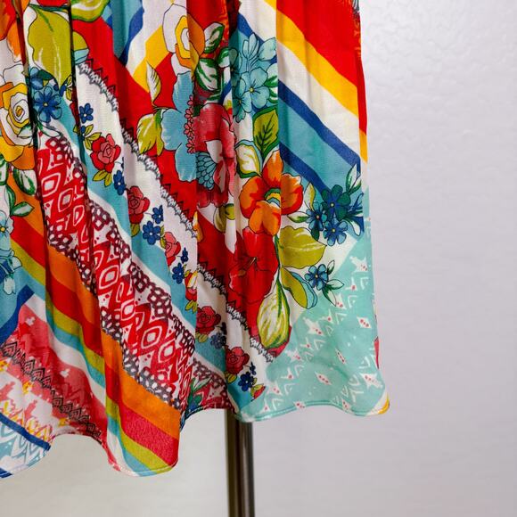 Pleated Elastic Waist A-Line Midi Skirt Boho Patchwork Eclectic Grannycore M NWT - Picture 4 of 11